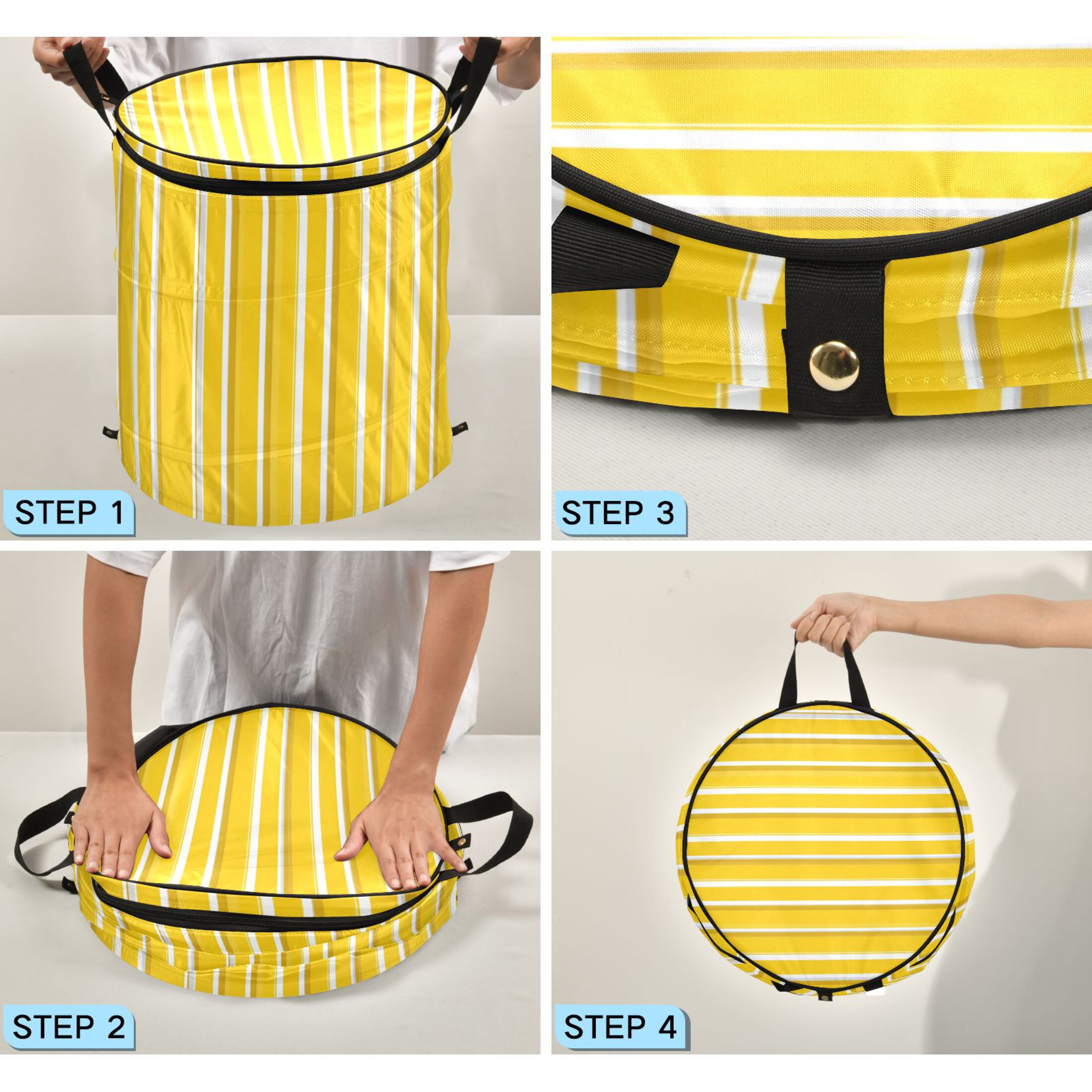 50L Extra Large Popup Hamper Collapsible Laundry Basket With Zippered Lid 15.7x18.5in Minimalistic Style