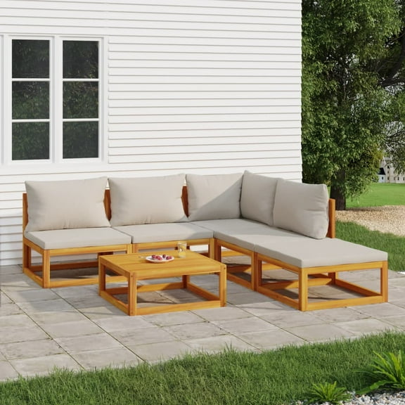 vidaXL 6 Piece Patio Lounge Set with Light Gray Cushions Solid Wood