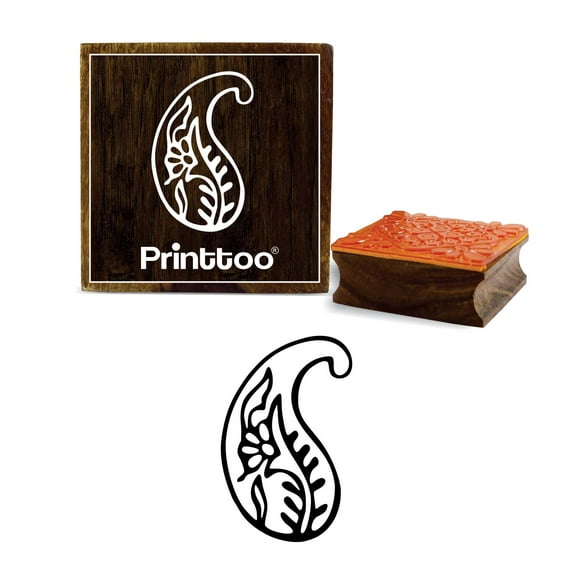 Printtoo Paisley Pattern Craft Textile Print Square Wooden Rubber Stamp Block-3 x 3 Inches