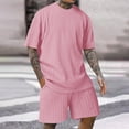 thumbnail image 2 of LISTHA Men's Summer Short Set 2 Piece Textured Solid Fashion Casual Outfit Crewneck Loose Tracksuits Athletic Sports Suit Pink L, 2 of 5