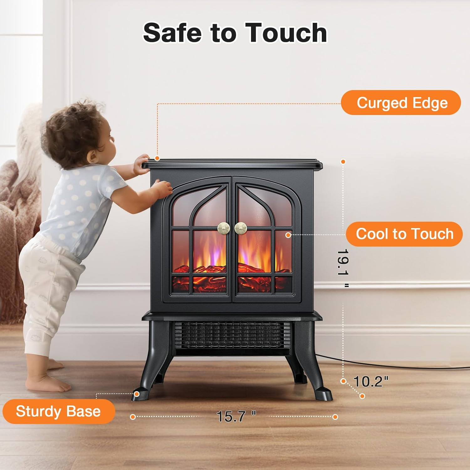 Nordic Hygge 1500-Watt Electric Fireplace Space Heater with 3s Fast Heating, 3D Flame Effect, Overheat Protection