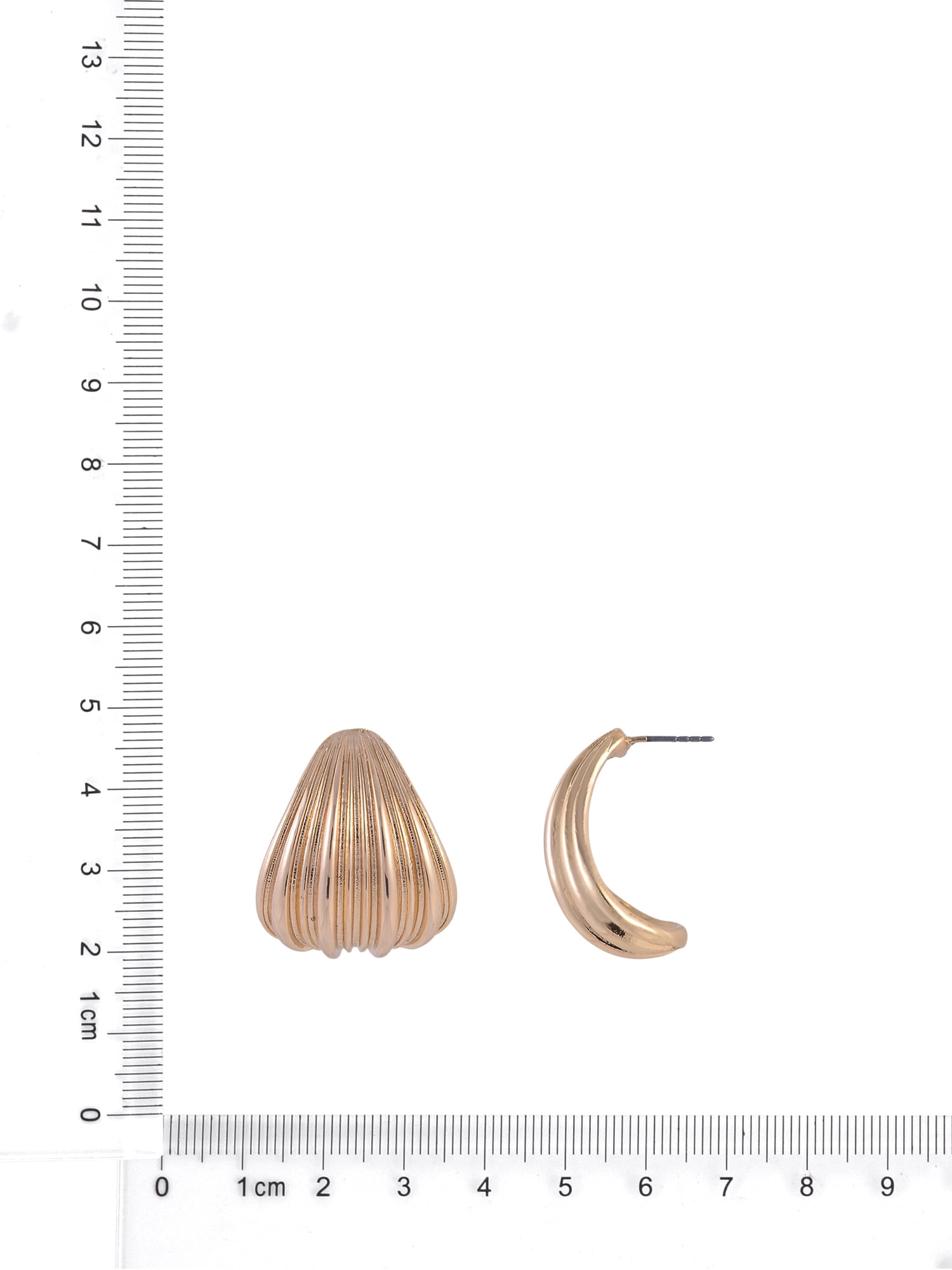 Scenario Women's Gold-Tone Curved Post Earrings with Narrow Rib Texture