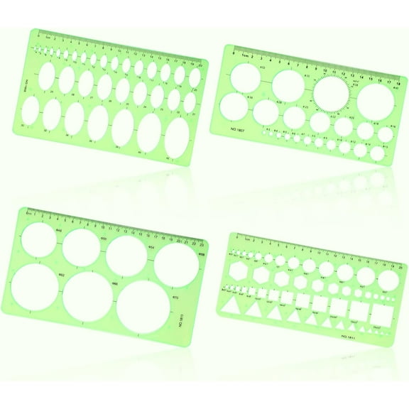 Circle Template for Drawing, 4 Pcs Plastic Geometric Drawings Templates Measuring Geometry Ruler Drafting Stencils Circle Tracer Measuring Tool for Building Formwork Drawings Templates