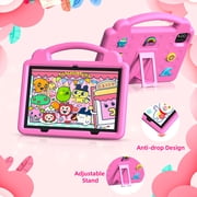 PUTECCH 10 inch Kid Tablet, Android 14, Quad Core CPU 5GWifi+Wifi6, 6GB RAM+64GB ROM, 6000mAh, Tablet Case, Pink