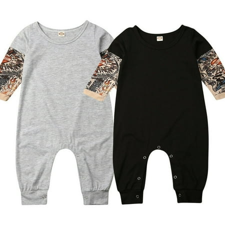2020 New Style Infant Baby Boy Tattoo Sleeve Romper, Toddler Boy One Piece Jumpsuits Outfits 0-3 Years Black/Grey