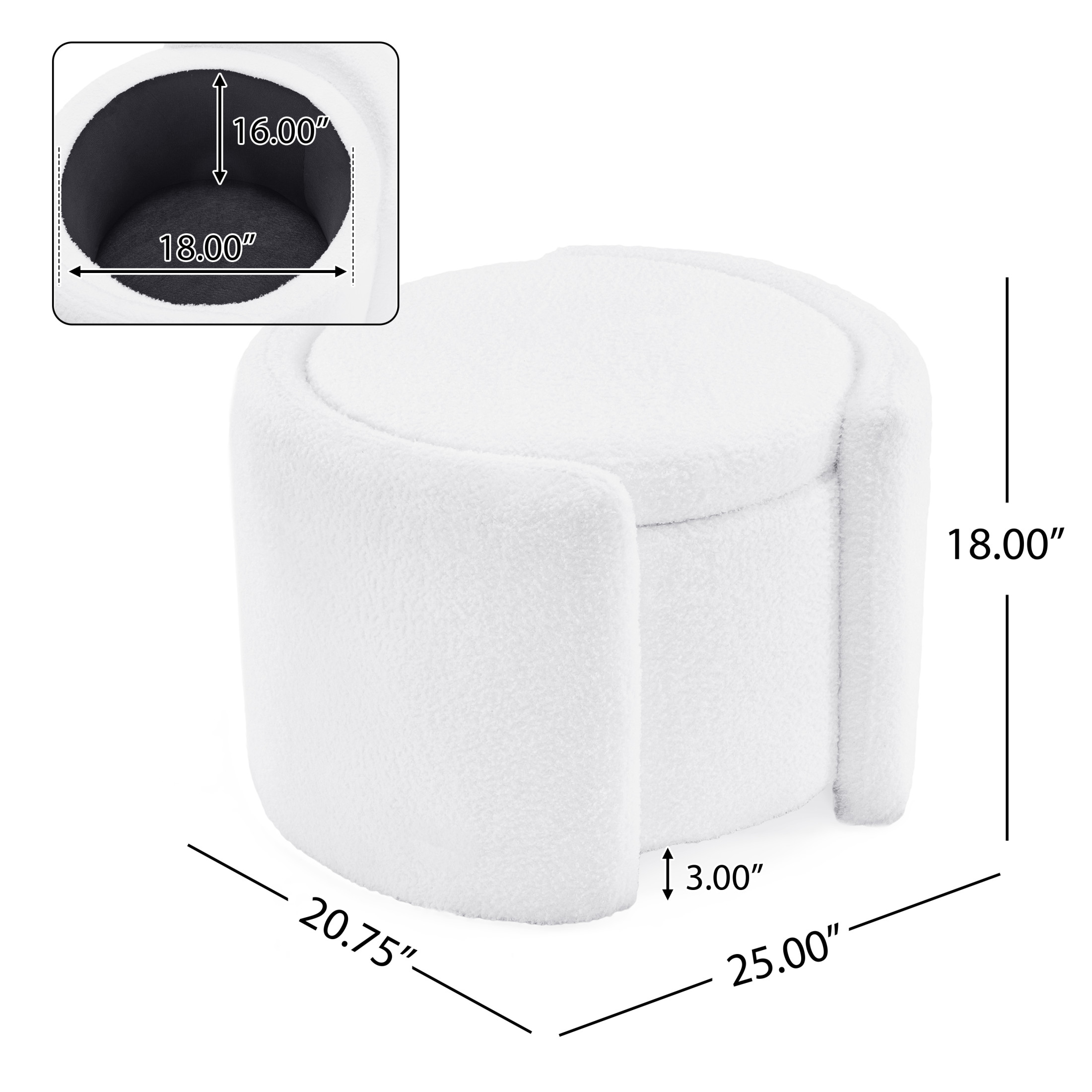 Lamb Fleece Storage Ottoman with Lid, Plush Seating & Storage, White