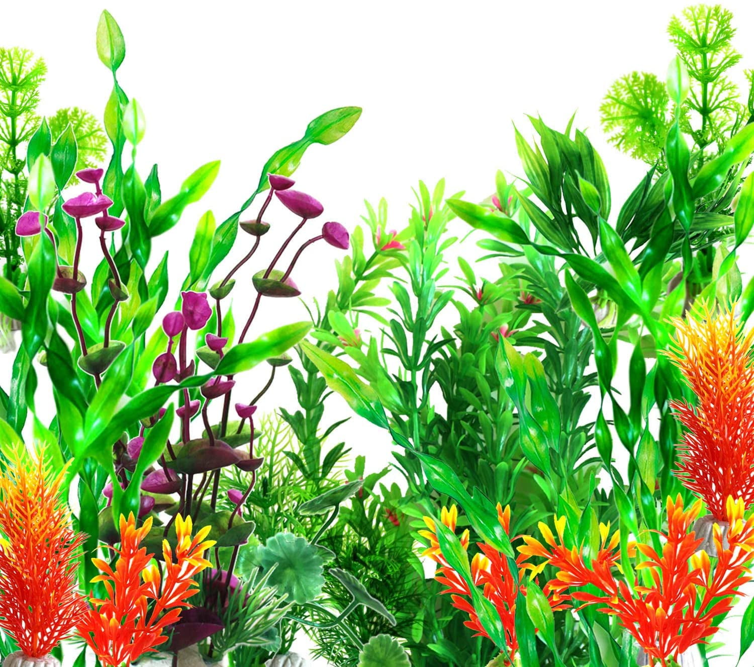 Saim 10 Pcs Aquarium Artificial Plastic Plants Set Decor Fish Tank Ornament Green 12 Long 