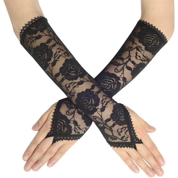 Floral Lace Gloves for Wedding Opera Party 1920s Flapper Lace Gloves Stretchy Adult Size