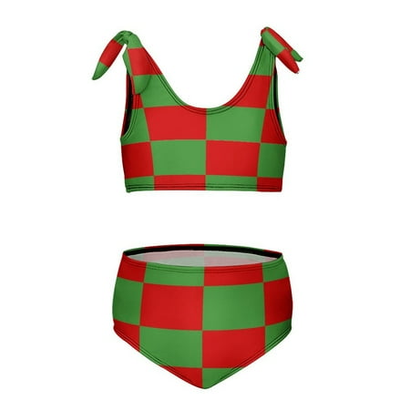 Red And Green Pattern Girl s 2 Piece Bikini Set Beach Sport Swimsuit Swimwear 6-7Y110cm