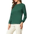 thumbnail image 4 of INSPIRE CHIC Women's Chiffon Blouse Keyhole Neck Patchwork Sleeve Elegant Work Top 3XL Dark Green, 4 of 8