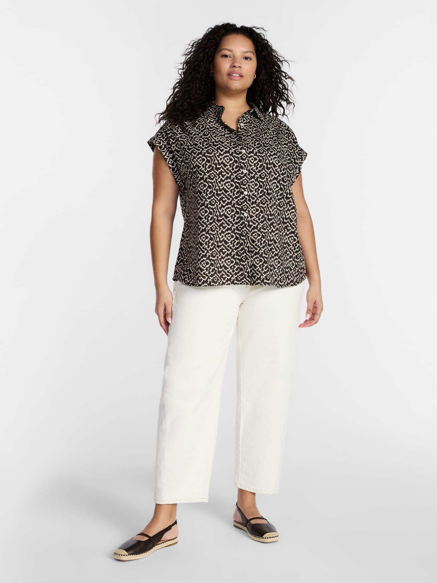 Terra & Sky Women's Plus Linen Camp Shirt, Sizes 0X-5X