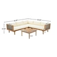 thumbnail image 3 of Outdoor Wood Sofa Set, Wood Structure Furniture Sectional Sofa Set, Patio Sectional Seating Group with Coffee Table and Soft Cushions (Brown Mix,Teak+ Beige), 3 of 9