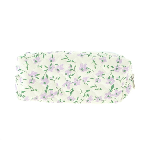 Unique Bargains 1 Pc Women Small Floral Print Makeup Bag for Travel Vacation Purple Polyester