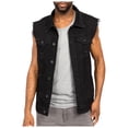 thumbnail image 2 of Bcfgryg Men's Denim Vests Worn Ripped Hole Men's Denim Vests Men's Winter Coat Black L, 2 of 5