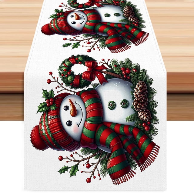 Mantel Navideño con Copos de Nieve - Bandera de Té de Lino Blanco para Decoración de Fiestas Navideñas | Gmm251031005