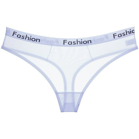 

PERZOE Panties Women Underpants Low Waist T-shaped Perspective Transparent Mesh Anti-septic Thin Soft Letter Print Lady Briefs for Inner Wear