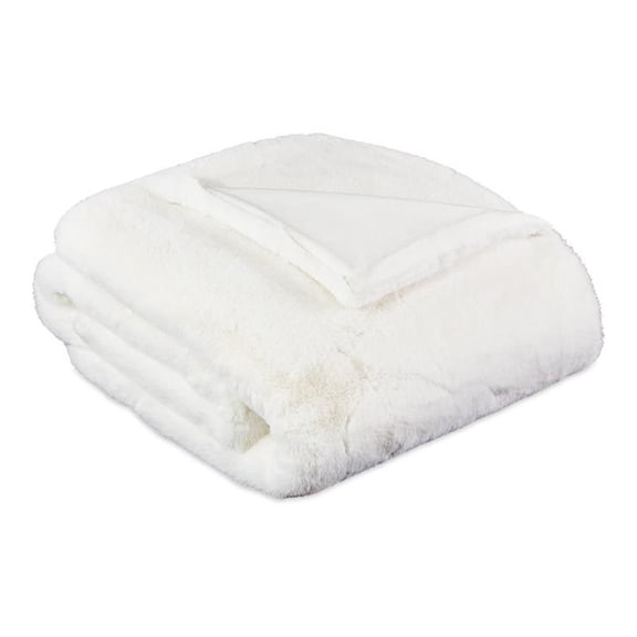 Michael Amini Hopps 54"x72" Plush Faux Fur Fabric Throw in Cloud White
