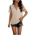 thumbnail image 2 of Otvok Womens Summer V-Neck Tops Solid Color Casual Mesh Jacquard Short-Sleeve Shirt, 2 of 6