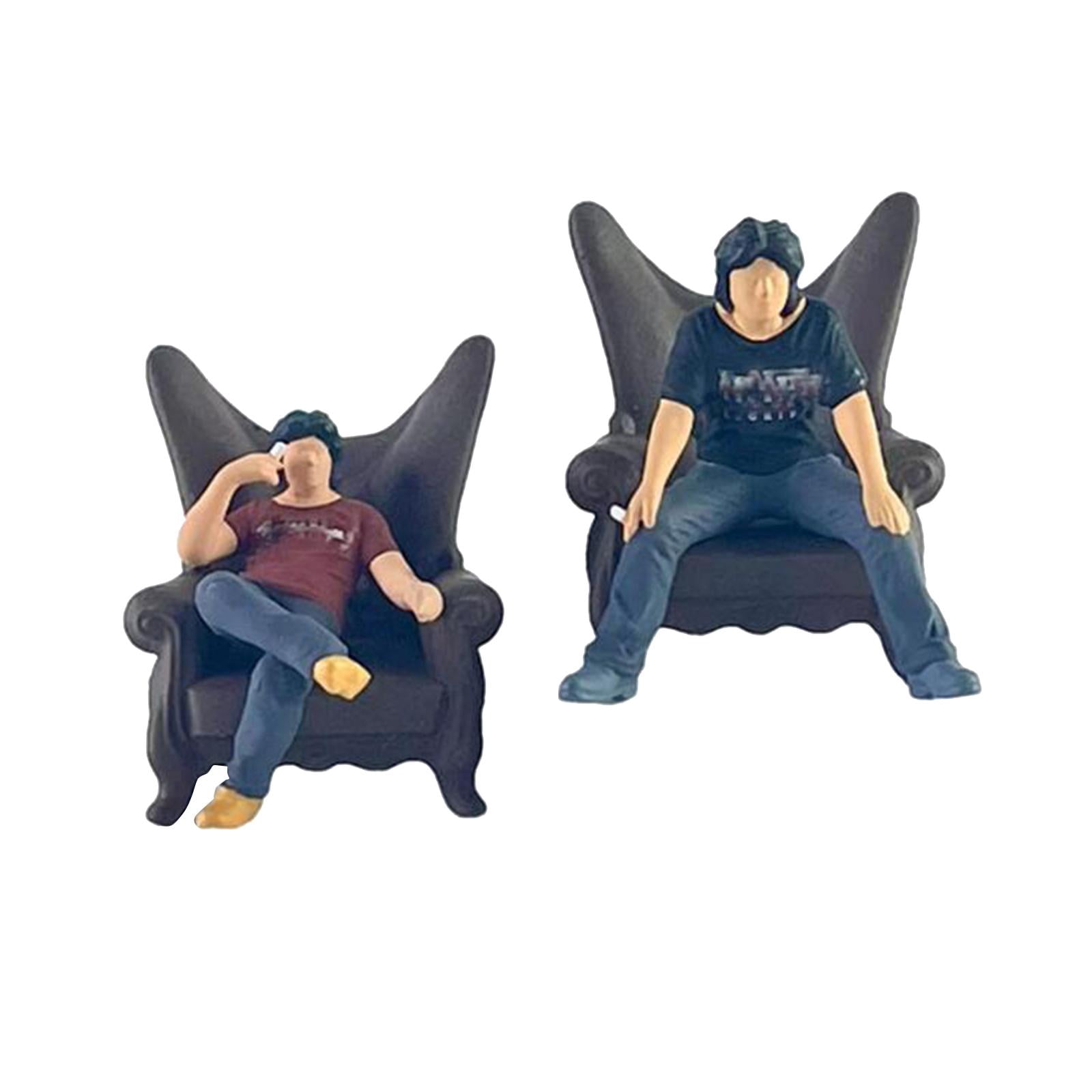 Rushawy 2 Pieces 1/64 Men and Chair Figures Layout DIY Crafts Miniature Scene People