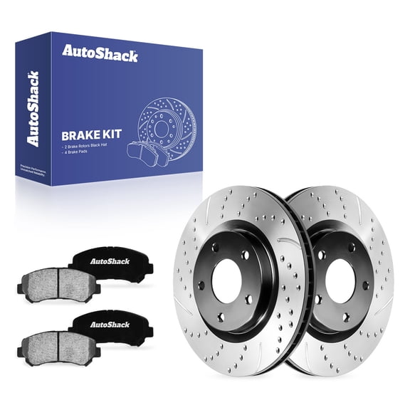 AutoShack Front Brake Rotors & Ceramic Pads for Nissan, Rogue 2008-2013 Rogue Select 2014-2015, AWD FWD L4 2.5L - E-Coated Drilled & Slotted - ShadowGuard - 11.65" (295.8 mm), 5-Lug