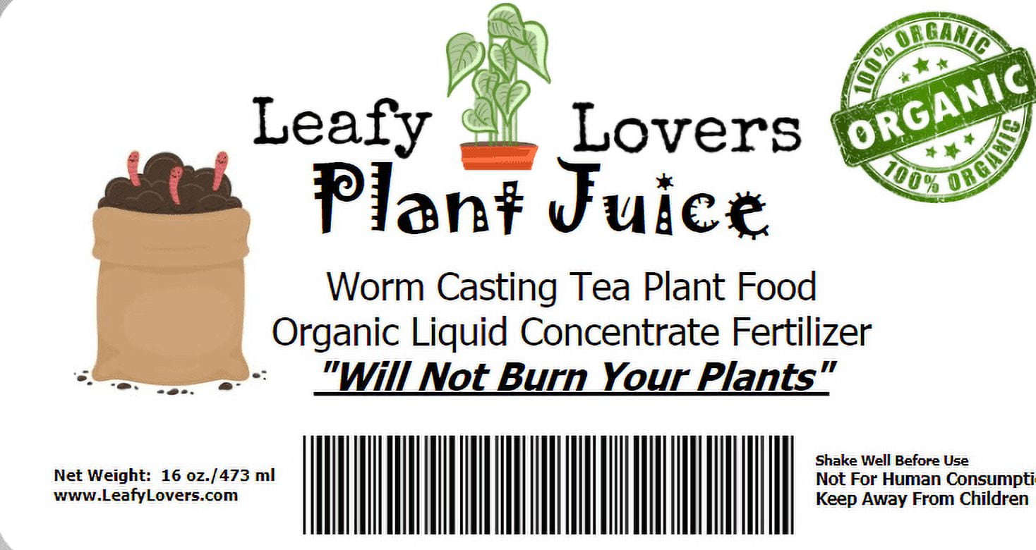 Organic Worm Castings Plant Food - Super Concentrated Liquid Tea [Fe]rtilizer - Safe on All Plants - Will Not Burn - 100 Percent Natural 2 Bottles, 16oz. each