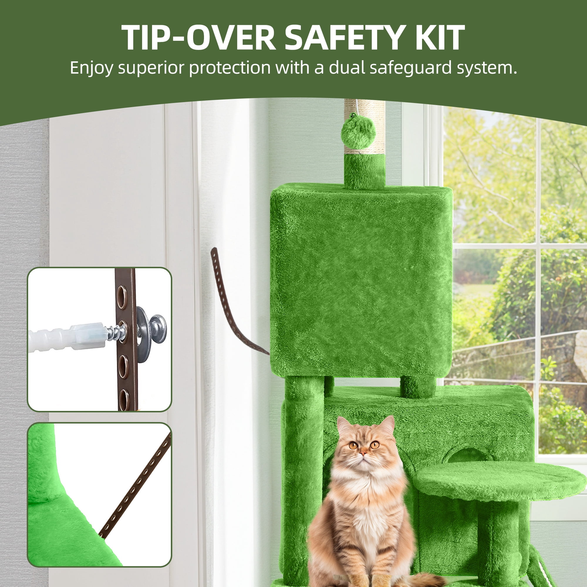 Uforic Cat Tree Tower 54" Multi-Level Cat Condo with  Scratching Posts&Hammock, for indoor Small Cats, Green