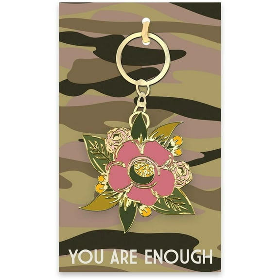 Primitives by Kathy You Are Enough Enamel Keychain | Camo and Floral Design