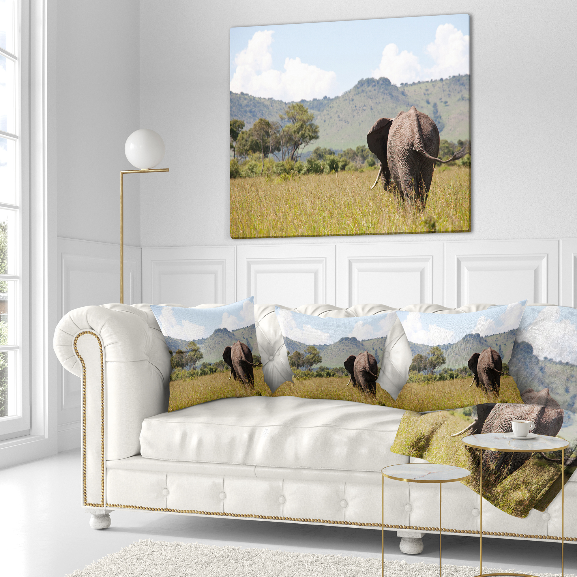 Designart Retreating Elephant in Savannah - African Throw Pillow - 18x18