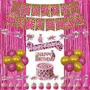 Cheetah Birthday Decorations for Girls Leopard Happy Birthday Banner Garland Cupcake Cake Toppers Leopard Print Sash Balloons for Safari Jungle Animal Cheetah Supplies