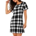 thumbnail image 2 of Easygdp White And Black Plaid Camisón de manga corta para mujer, informal, estampado, 2 of 6