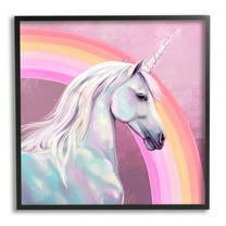 Stupell Industries Unicorn & Rainbow Portrait Fairy Tales & Fantasy Painting Black Framed Art Print Wall Art, 24 x 24