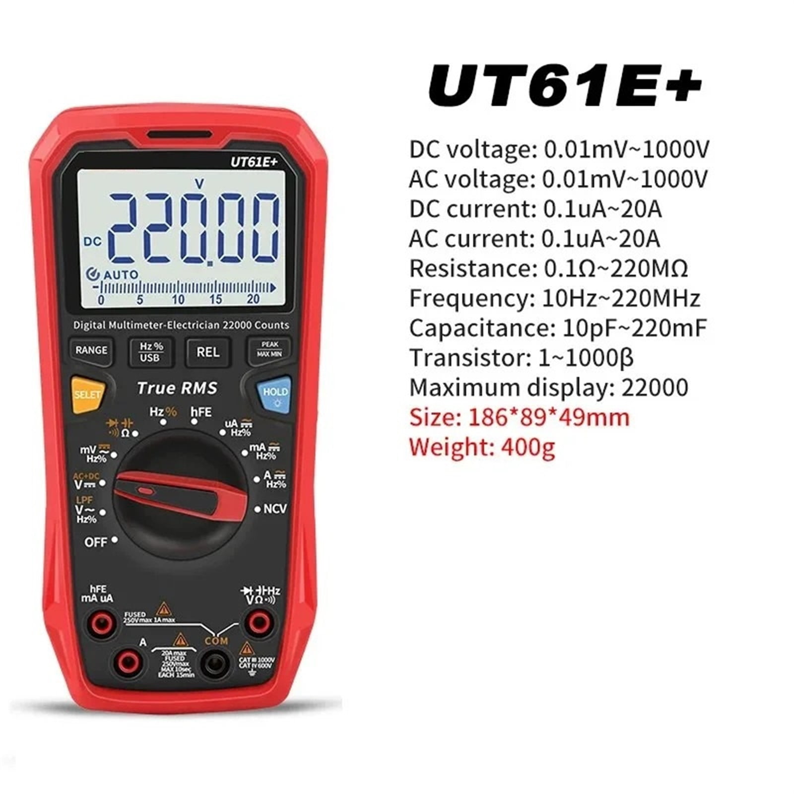 UT61E+ Digital Display Smart Multimeter True RMS High Precision 1000V AC DC Voltage Tester 22000 Counts Current Meter ,Versatile Measurement