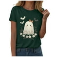 thumbnail image 5 of enyan Halloween Autumn Shirts for Women Funny Ghost Pumpkin Graphic Printed Shirts Halloween Short Sleeve Graphic Tees Fall T-Shirts Tops Dark Green,M, 5 of 6