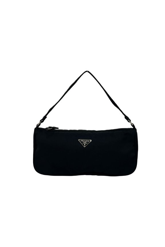 Pre-Owned PRADA Prada Triangle Logo Plate Hardware Tessuto Nylon Mini Handbag Pouch Black 02421