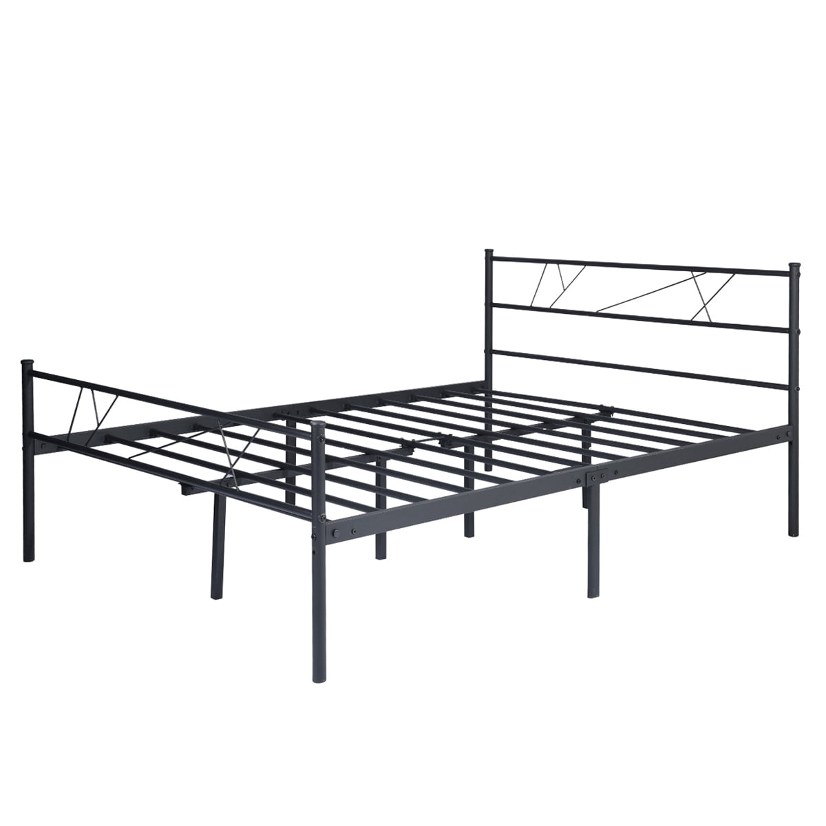 Geniqua Queen Size Bed Frame Steel Black Foundation Classic Headboard Footboard Foundation Tool Free No Box Spring Needed