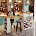 thumbnail image 1 of Noble House Bar Cabinet & Table on Wheels,Extendable Countertop with Wine Rack & Glass Holder,White+Natural, 1 of 5