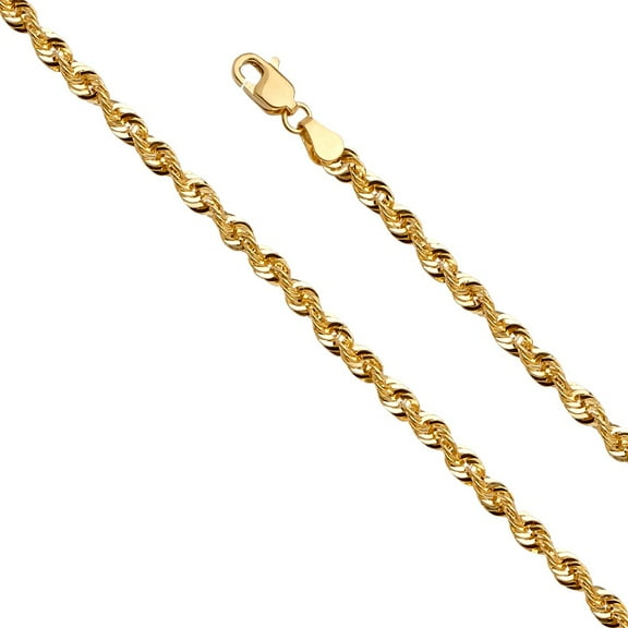 Precious Stars Genuine 14k Yellow Gold 3.3mm Hollow French Rope Chain Necklace for Men and Women - Available in 18" 20" 22" 24" 26"