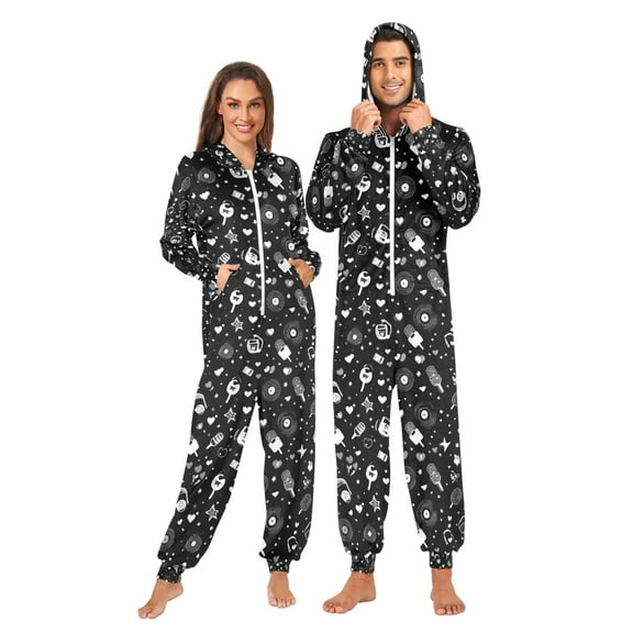 Adult Christmas Onesie Singing Elements Adult Zipper One-Piece Pajamas Unisex Pajamas with Pockets