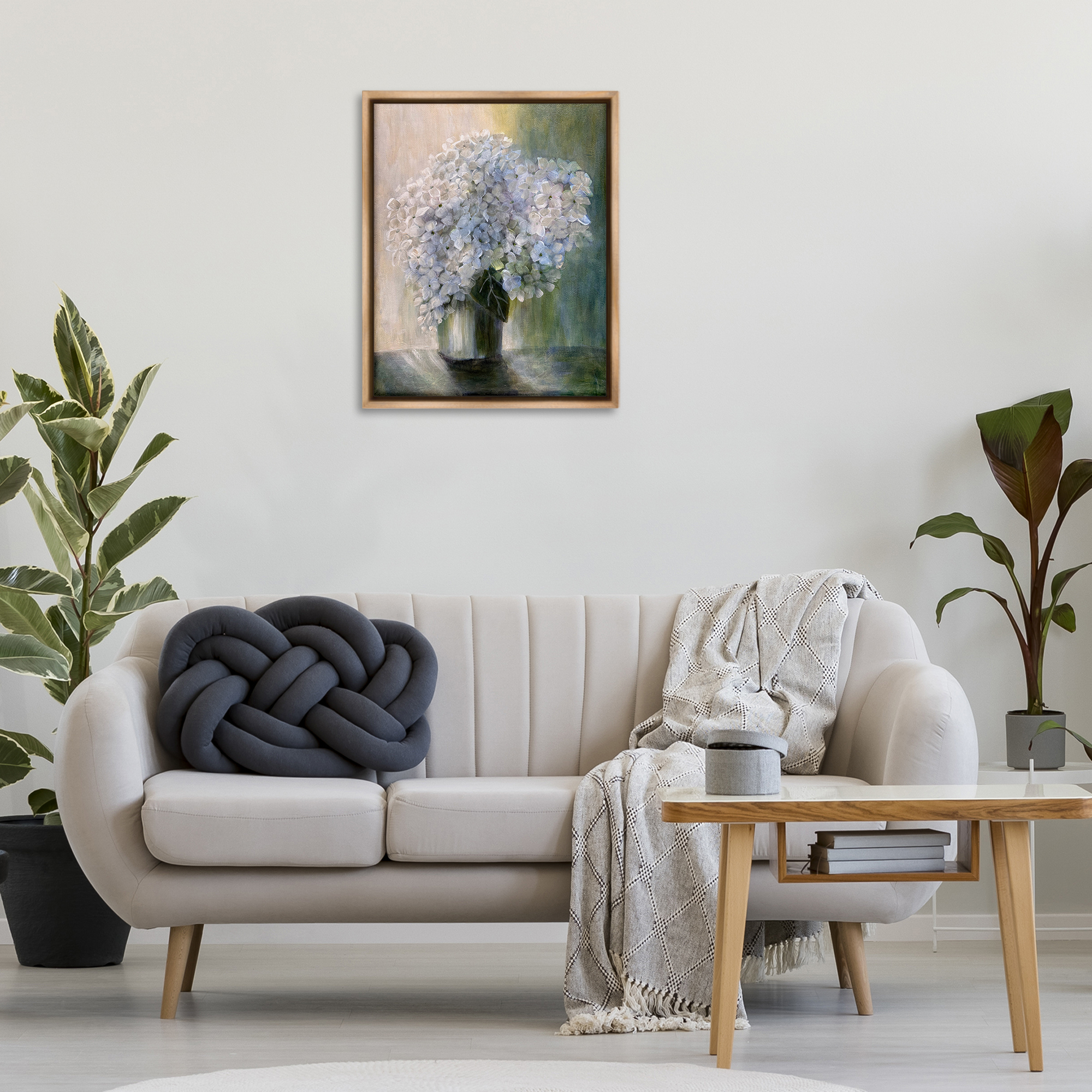 Stupell Industries Hydrangea Still Life Botanical & Floral Painting Brown Floater Framed Art Print Wall Art, 25 x 31