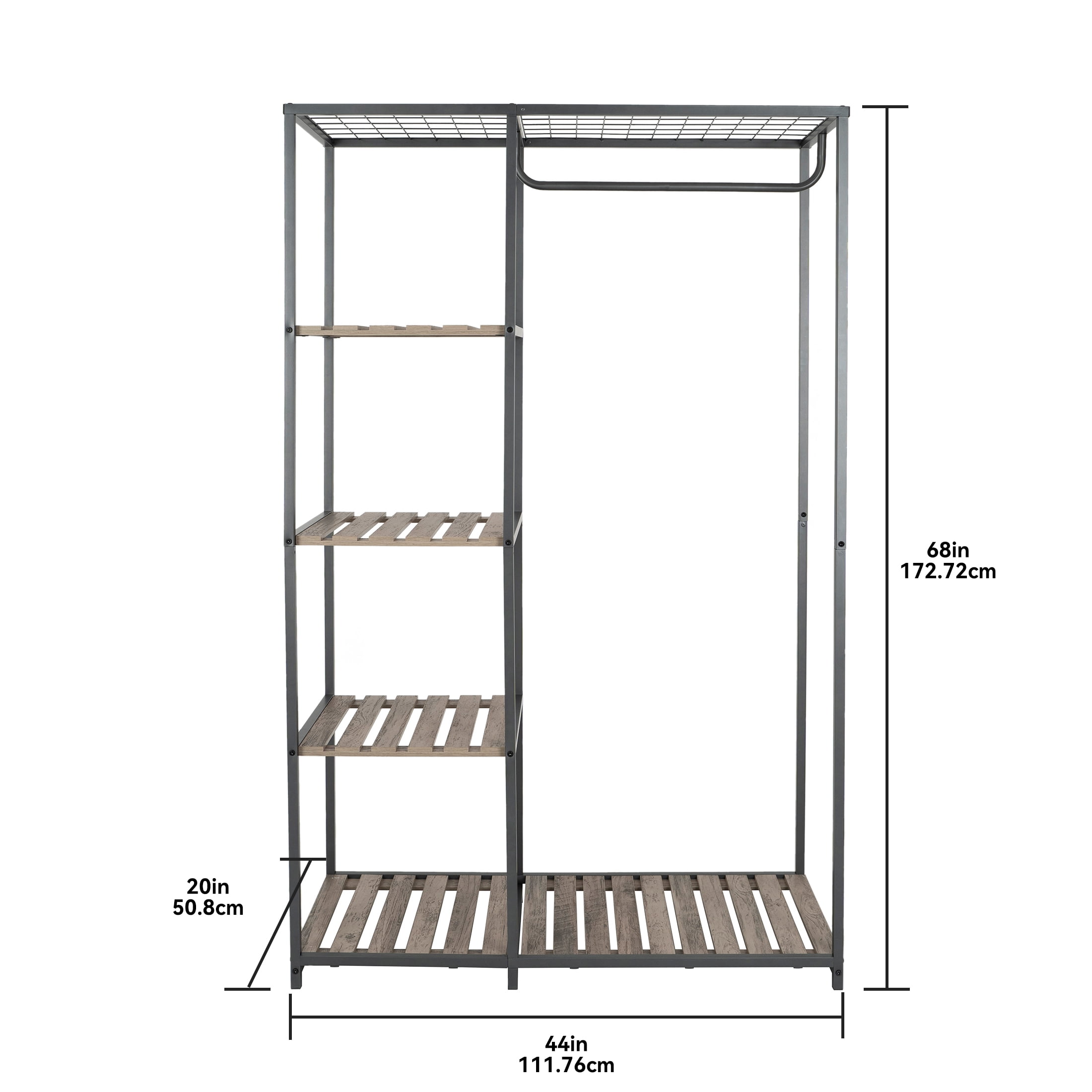 Better Homes & Gardens Farmhouse Gray Wood and Metal Garment Clothes Rack