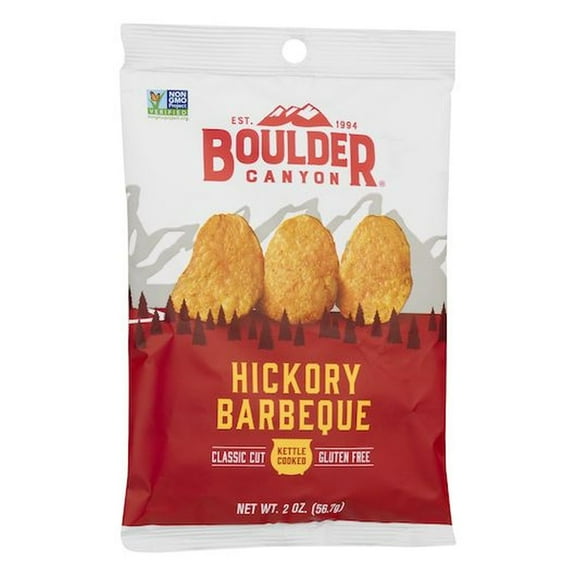 Boulder Canyon Hickory Barbeque Kettle Cooked Potato Chips, 2 Ounce Bag -- 8 per Case.