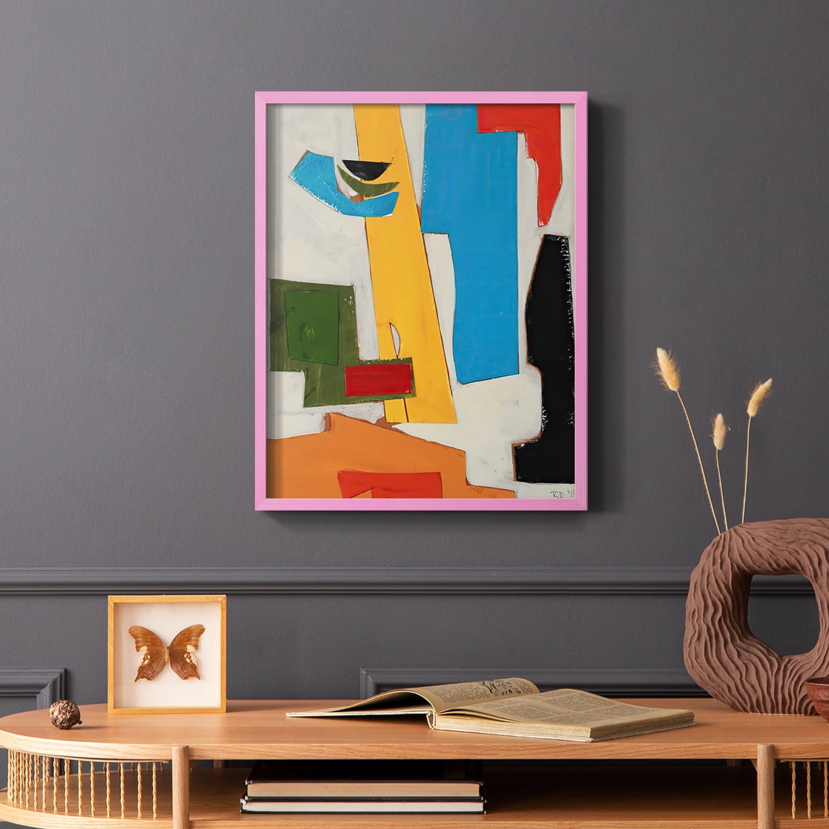 Andalusian Village Framed Print in Pink Solid Wood Framed Print No Nail Hanging