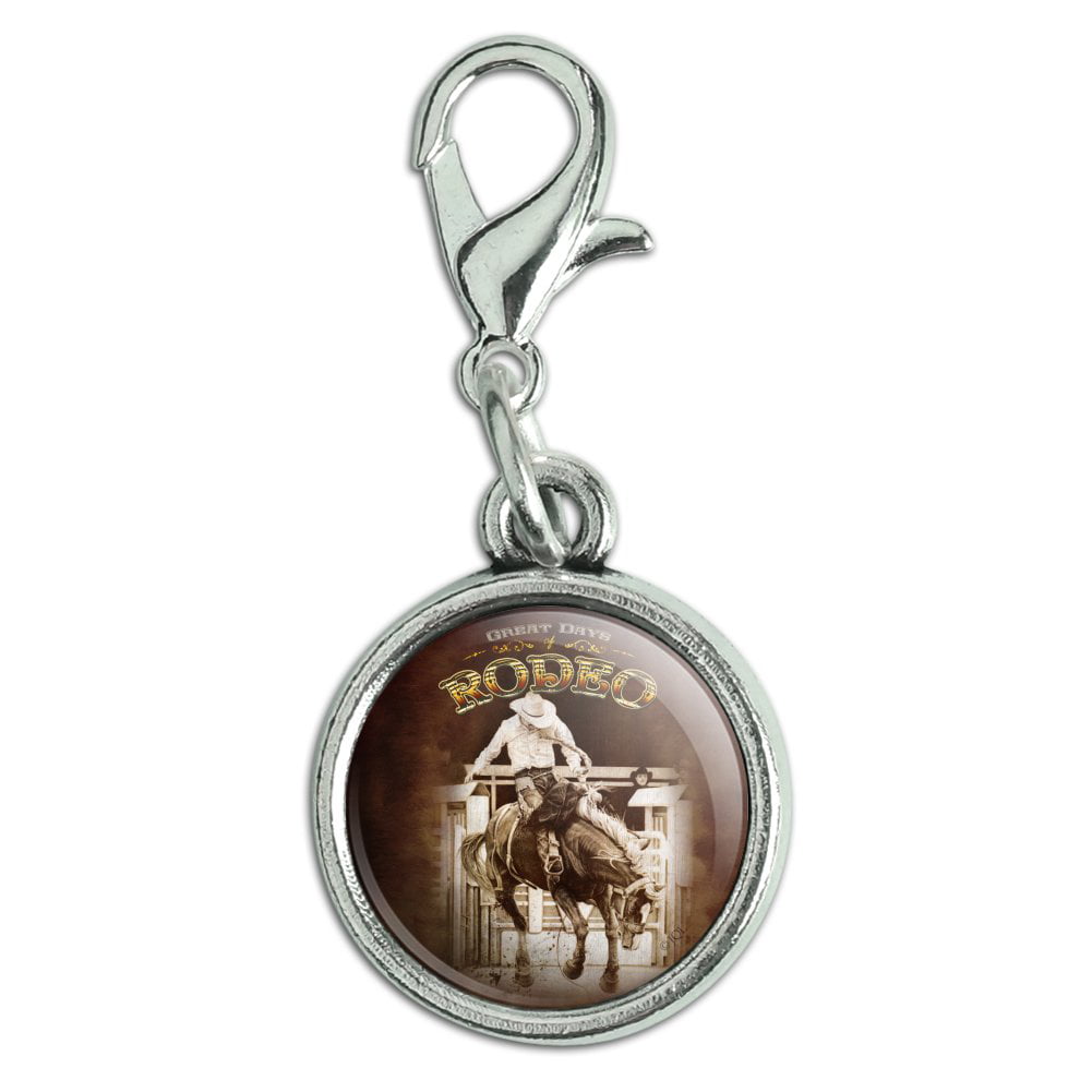 GRAPHICS & MORE Rodeo Cowboy Vintage Horse Riding Bucking Silver Plated Bracelet with Antiqued Charm 