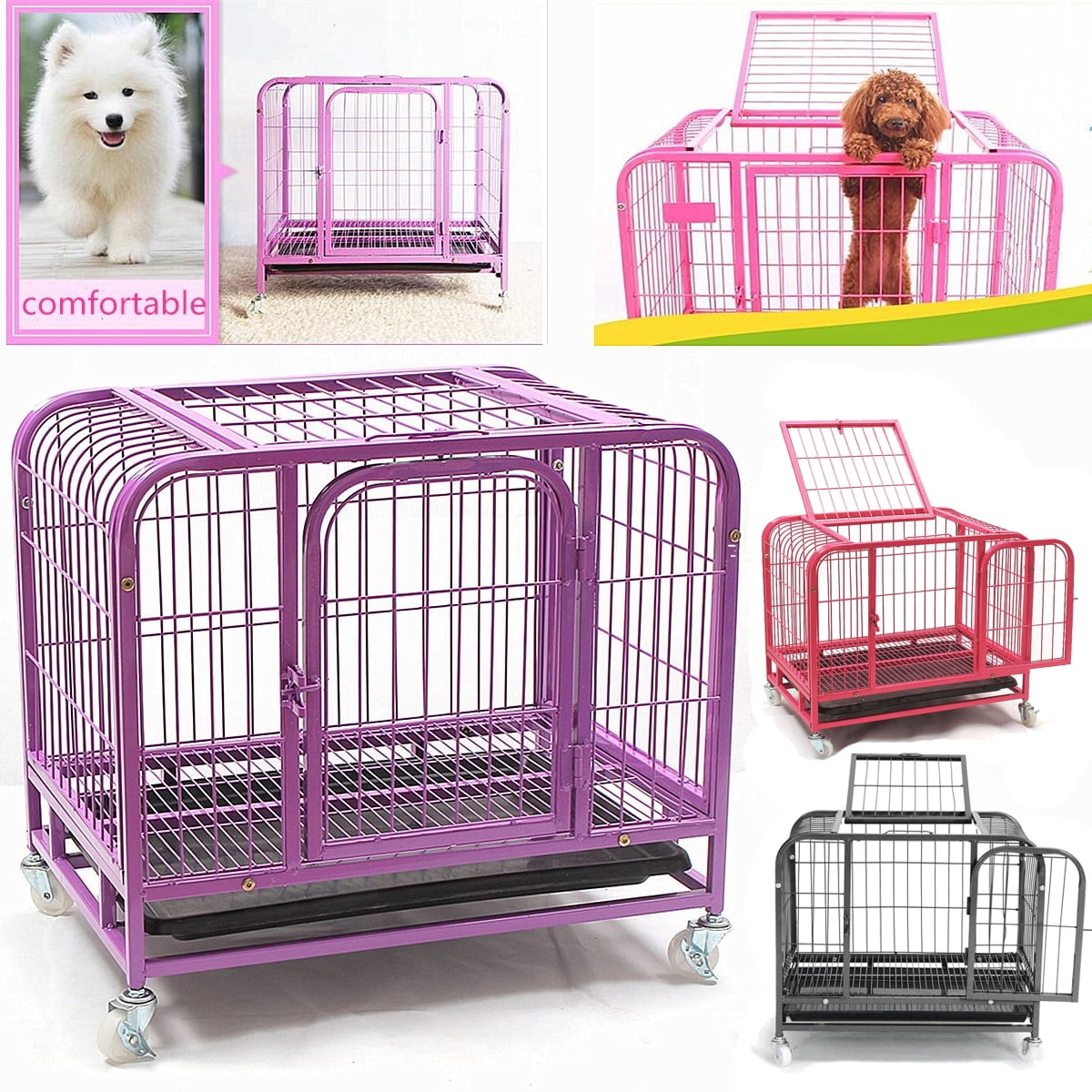 pink plastic dog crate