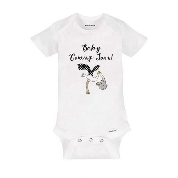 Baby Coming Soon Stork Design - surprise baby birth pregnancy announcement - White Newborn (0-3 Mos) Size Unisex Baby Bodysuit