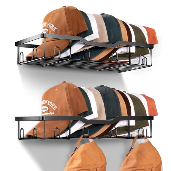 Metal Hat Racks for Baseball Caps Wall Hat Organizer Fit 48 Caps Holder, 2 Packs Sturdy Wall Mounted Hat Storage Organizer, Black, Patent: US D1,041,201 S