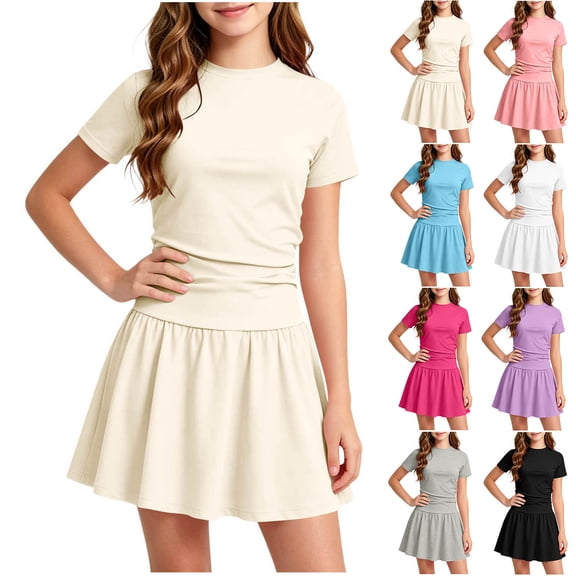 FchengtaiS Athletic Dress for Girls Short Sleeve Crewneck Pleated Tennis Dress Summer Casual Golf Clothes Outifits