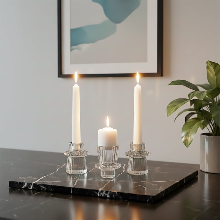 Mainstays Clear Glass Ribbed Taper Candleholder, 3-Piece Set photo 7