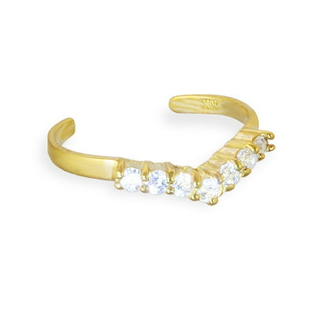 10K Real Gold Toe Ring With Jeweled V-Shape Stone Pattern