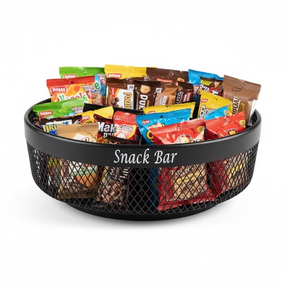 Pethiy 4-Section Metal Snack Organizer, 360° Rotating Turntable with Divider for Countertop Pantry Storage & Snack Station - Black